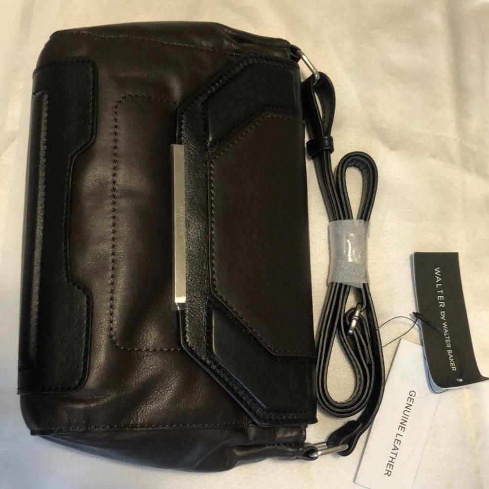 Leather brown with black trim cross body bag purse
